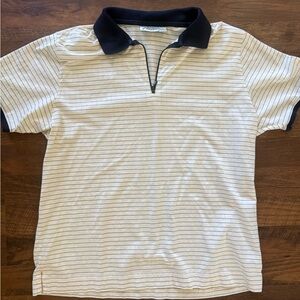 Tail White Short-Sleeve Polo with Navy Stripe and Collar